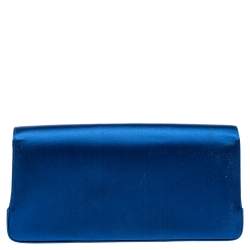 Manolo Blahnik Royal Blue Satin Gothisi Buckle Clutch