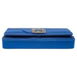 Manolo Blahnik Royal Blue Satin Gothisi Buckle Clutch