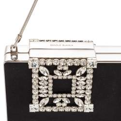 Manolo Blahnik Black Satin Laka Chain Clutch