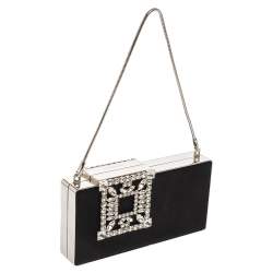 Manolo Blahnik Black Satin Laka Chain Clutch