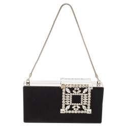 Manolo Blahnik Black Satin Laka Chain Clutch