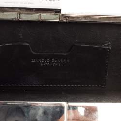 Manolo Blahnik Black Satin Laka Chain Clutch