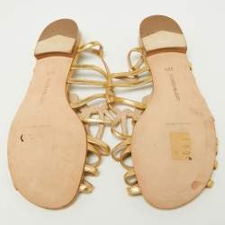 Pre Owned Manolo Blahnik Gold Leather Strappy Flat Sandals Size 38.5