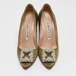 Manolo Blahnik Green Satin Hangisi Pumps Size 36