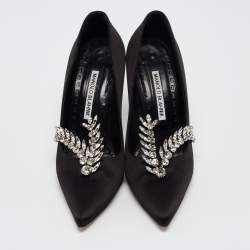 Pre Owned Manolo Blahnik Black Satin Shufti Pumps Size 37