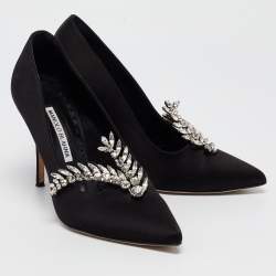 Pre Owned Manolo Blahnik Black Satin Shufti Pumps Size 37