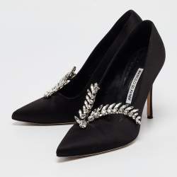 Pre Owned Manolo Blahnik Black Satin Shufti Pumps Size 37