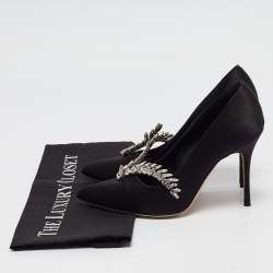 Pre Owned Manolo Blahnik Black Satin Shufti Pumps Size 37