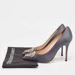 Pre Owned Manolo Blahnik Grey Satin Okkava Pumps Size 38