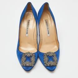 Pre Owned Manolo Blahnik Blue Satin Hangisi Pumps Size 38.5