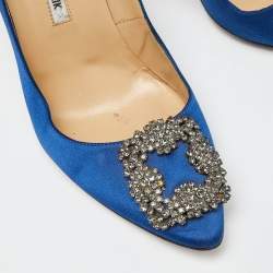 Pre Owned Manolo Blahnik Blue Satin Hangisi Pumps Size 38.5