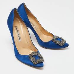 Pre Owned Manolo Blahnik Blue Satin Hangisi Pumps Size 38.5