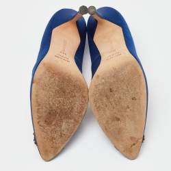 Pre Owned Manolo Blahnik Blue Satin Hangisi Pumps Size 38.5