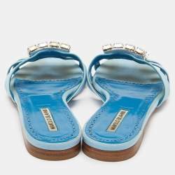 Manolo Blahnik Blue Fabric Crystal Embellished Flat Slides Size 40 