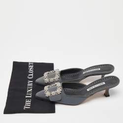 Manolo Blahnik Grey Fabric Maysale Crystal Embellished Pointed Toe Mules Size 38