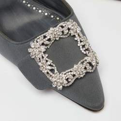 Manolo Blahnik Grey Fabric Maysale Crystal Embellished Pointed Toe Mules Size 38