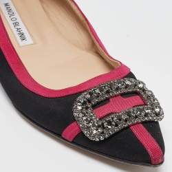 Manolo Blahnik Black/Pink Satin Gotrian Ballet Flats Size 40