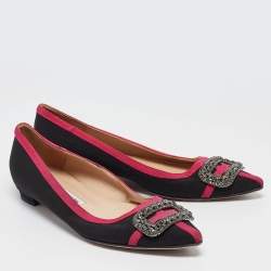 Manolo Blahnik Black/Pink Satin Gotrian Ballet Flats Size 40