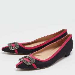 Manolo Blahnik Black/Pink Satin Gotrian Ballet Flats Size 40