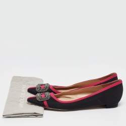 Manolo Blahnik Black/Pink Satin Gotrian Ballet Flats Size 40