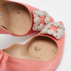 Pre Owned Manolo Blahnik Pink Satin Hangisi Pumps Size 39