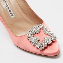 Pre Owned Manolo Blahnik Pink Satin Hangisi Pumps Size 39