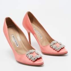 Pre Owned Manolo Blahnik Pink Satin Hangisi Pumps Size 39
