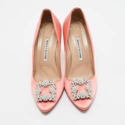 Pre Owned Manolo Blahnik Pink Satin Hangisi Pumps Size 39