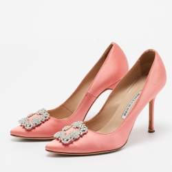 Pre Owned Manolo Blahnik Pink Satin Hangisi Pumps Size 39