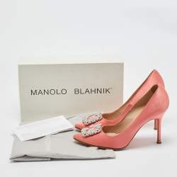 Pre Owned Manolo Blahnik Pink Satin Hangisi Pumps Size 39
