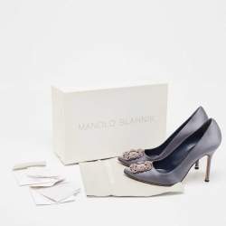Pre Owned Manolo Blahnik Grey Satin Hangisi Pumps Size 39