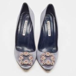 Pre Owned Manolo Blahnik Grey Satin Hangisi Pumps Size 39