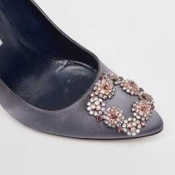 Pre Owned Manolo Blahnik Grey Satin Hangisi Pumps Size 39