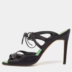 Manolo Blahnik Black Satin Cutout Slide Sandals Size 39