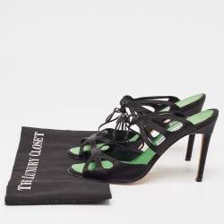 Manolo Blahnik Black Satin Cutout Slide Sandals Size 39