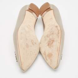 Pre Owned Manolo Blahnik Light Grey Satin Hangisi Flats Size 38.5