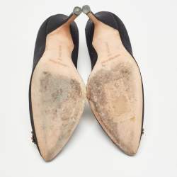 Pre Owned Manolo Blahnik Black Satin Hangisi Pumps Size 36