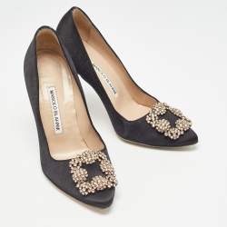 Pre Owned Manolo Blahnik Black Satin Hangisi Pumps Size 36