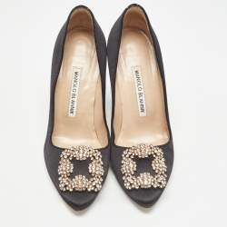 Pre Owned Manolo Blahnik Black Satin Hangisi Pumps Size 36