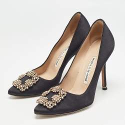 Pre Owned Manolo Blahnik Black Satin Hangisi Pumps Size 36