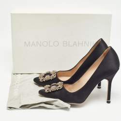 Pre Owned Manolo Blahnik Black Satin Hangisi Pumps Size 36