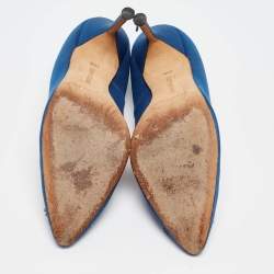 Pre Owned Manolo Blahnik Blue Satin Hangisi Pumps Size 39.5