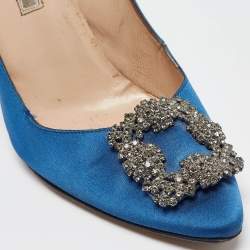 Pre Owned Manolo Blahnik Blue Satin Hangisi Pumps Size 39.5