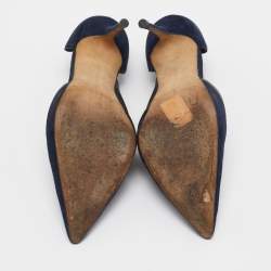 Manolo Blahnik Navy Blue/Black Suede and Leather D'orsay Pumps Size 36
