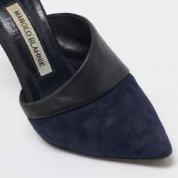 Manolo Blahnik Navy Blue/Black Suede and Leather D'orsay Pumps Size 36