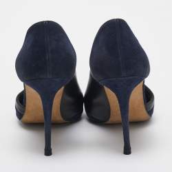 Manolo Blahnik Navy Blue/Black Suede and Leather D'orsay Pumps Size 36