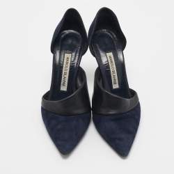 Manolo Blahnik Navy Blue/Black Suede and Leather D'orsay Pumps Size 36