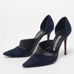 Manolo Blahnik Navy Blue/Black Suede and Leather D'orsay Pumps Size 36