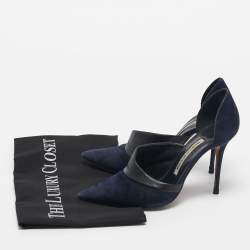 Manolo Blahnik Navy Blue/Black Suede and Leather D'orsay Pumps Size 36