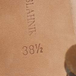 Pre Owned Manolo Blahnik Beige Satin Pearl Embellished Pointed Toe Pumps Size 38.5